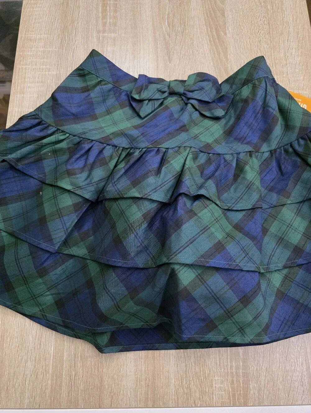 Gymboree Girls Green and Navy Plaid Ruffle Skirt with Bow Size 12 NEW with Tags